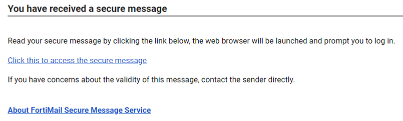 Example message showing a secure message has been received from ACU of Texas